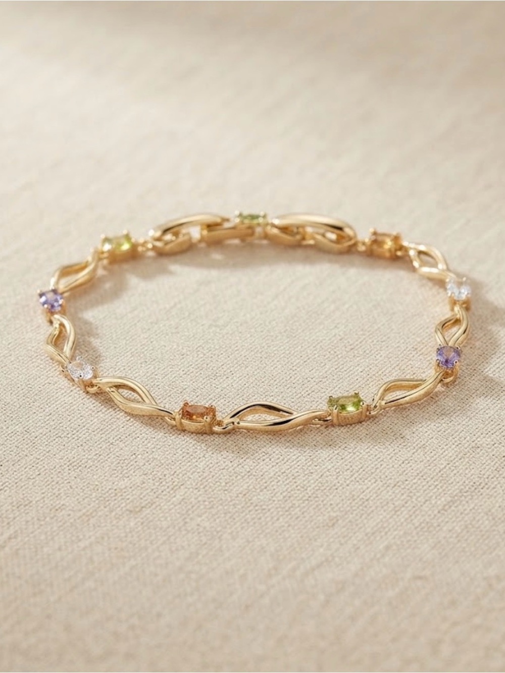 Gold Multistone Twisted Link Bracelet — Women Jewelry